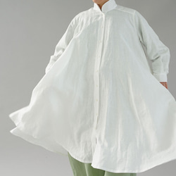 [wafu] 薄亞麻洋裝外罩大喇叭洋裝 2way 長袖 / 白 a080a-wt1 第8張的照片