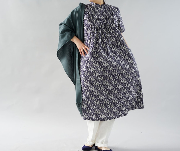 [Wafu]自由一件卡佩爾針褶連衣裙Eternal Tanah Lawn / Chapel Navy a081m- 第7張的照片