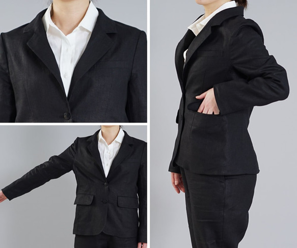 [Wafu] [定做] 中厚麻 女士剪裁外套 襯裡麻 / 黑色 h018d-bck2 第10張的照片
