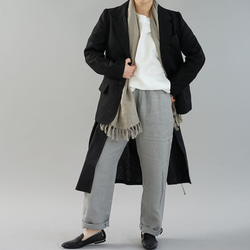 [Wafu]中厚亞麻男士西裝外套，總背規格襯布亞麻布haori /黑色H018e-bck2 第6張的照片