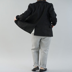 [Wafu]中厚亞麻男士西裝外套，總背規格襯布亞麻布haori /黑色H018e-bck2 第7張的照片