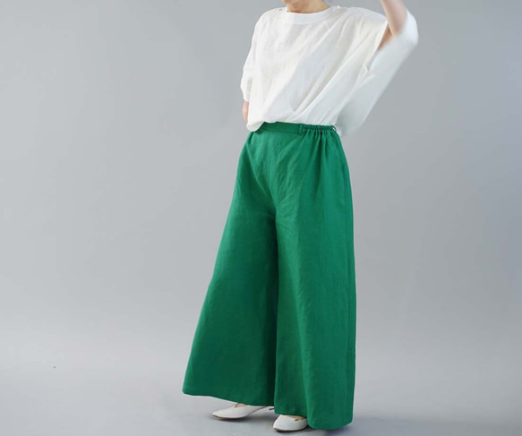 [Wafu]中厚亞麻褲寬褲背橡膠/峽灣綠色[ML] b010a-fgn2 第3張的照片