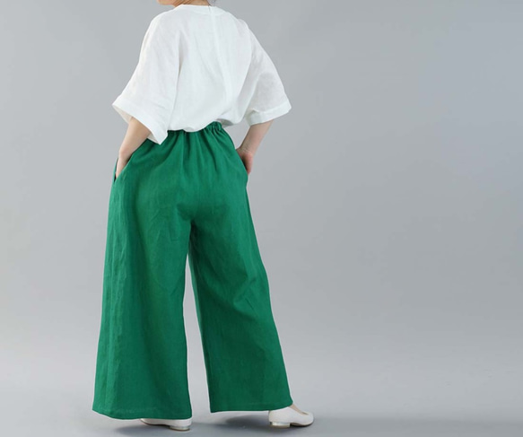 [Wafu]中厚亞麻褲寬褲背橡膠/峽灣綠色[ML] b010a-fgn2 第5張的照片