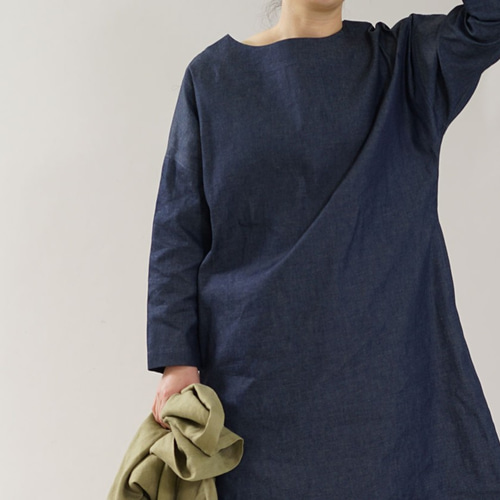 [wafu] Linen Dress デニム ワンピース /インディゴ wafu] Linen Dress デニム ワンピース /インディゴ - メルカリ