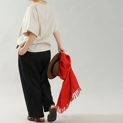 [和服介紹]亞麻T卹亞麻混紡寬鬆的上衣圓領/淺米色t016f-bej2 第3張的照片
