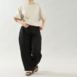 [和服介紹]亞麻T卹亞麻混紡寬鬆的上衣圓領/淺米色t016f-bej2 第4張的照片