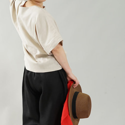 [和服介紹]亞麻T卹亞麻混紡寬鬆的上衣圓領/淺米色t016f-bej2 第6張的照片