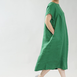 [Wafu] 純亞麻洋装 Midweight Linen A-line Dress / 孔雀石綠A083C-MGN2 第2張的照片