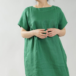 [Wafu] 純亞麻洋装 Midweight Linen A-line Dress / 孔雀石綠A083C-MGN2 第4張的照片