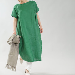 [Wafu] 純亞麻洋装 Midweight Linen A-line Dress / 孔雀石綠A083C-MGN2 第7張的照片