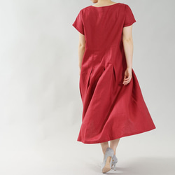 【限購2件】比利時亞麻連衣裙淺V領/寶石紅a062e-rre2 第3張的照片