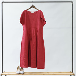 【限購2件】比利時亞麻連衣裙淺V領/寶石紅a062e-rre2 第8張的照片