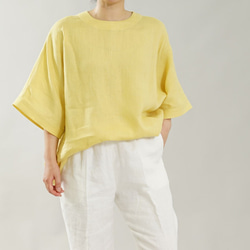 [Wafu]輕質Lithani Alinen女式襯衫寬鬆上衣短袖/淡黃色黃色t016g-sye1 第1張的照片