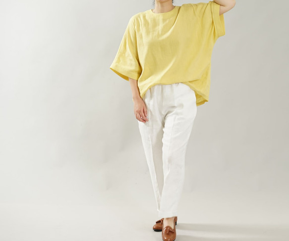 [Wafu]輕質Lithani Alinen女式襯衫寬鬆上衣短袖/淡黃色黃色t016g-sye1 第4張的照片