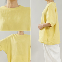 [Wafu]輕質Lithani Alinen女式襯衫寬鬆上衣短袖/淡黃色黃色t016g-sye1 第9張的照片