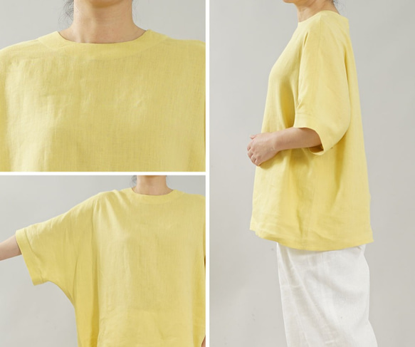 [Wafu]輕質Lithani Alinen女式襯衫寬鬆上衣短袖/淡黃色黃色t016g-sye1 第9張的照片