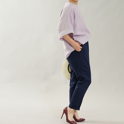[Wafu]薄立陶宛亞麻襯衫寬鬆上衣T卹/紫藤紫色t016g-wpl1 第2張的照片