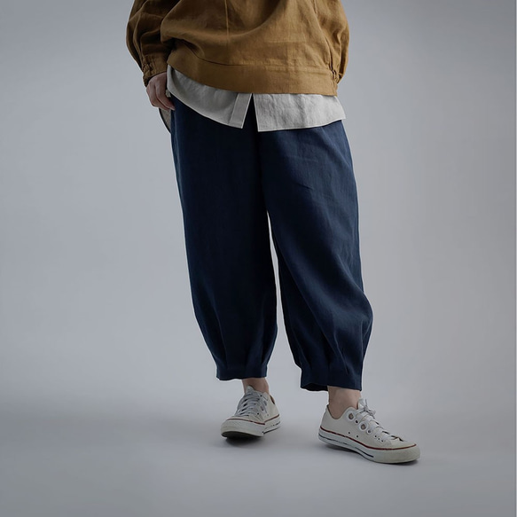 【wafu】Linen Pants 裾タック ボトムス リネンパンツ ヨガパンツ/留紺(とめこん) b013a-tmk1 5枚目の画像