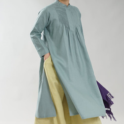 wafu】中厚 リネン ワンピース ピンタック アオザイ風 リネンドレス