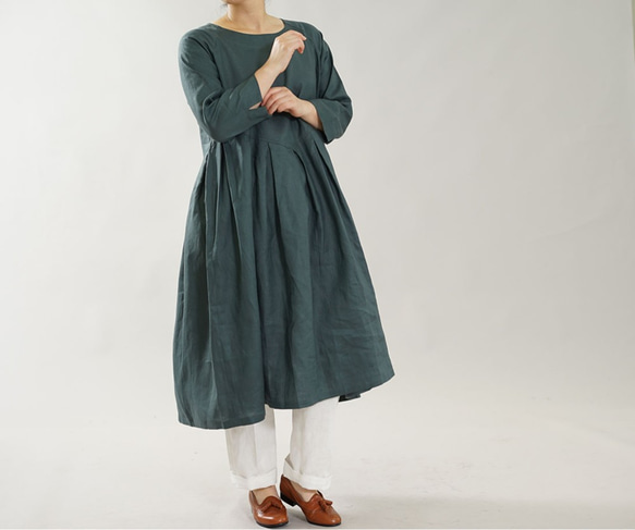 [染色不均勻] [wafu]薄亞麻連衣裙插肩袖亞麻連衣裙/ Laurier a013i-lre1 第5張的照片