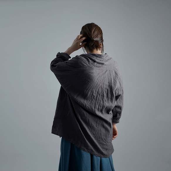 【wafu】Linen Cardigan　トッパーカーディガン ハンドワッシャー /くろつるばみ h014a-ktb2 4枚目の画像