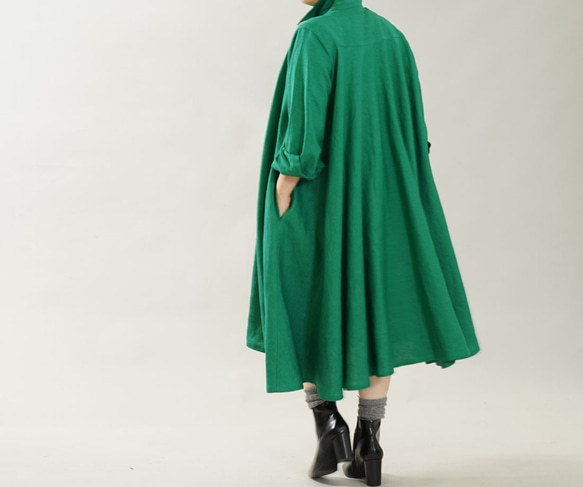 【wafu】中厚 リネン フレアワンピース 2way 羽織 シャツ ドレス /フィヨルドグリーン a080b-fgn2 3枚目の画像