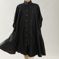 【wafu】Linen shirt dress フレア リネンシャツ シャツワンピ / ブラック a080a-bck1 4枚目の画像