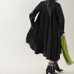 【wafu】Linen shirt dress フレア リネンシャツ シャツワンピ / ブラック a080a-bck1 2枚目の画像