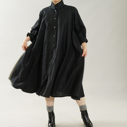 【wafu】Linen shirt dress フレア リネンシャツ シャツワンピ / ブラック a080a-bck1 1枚目の画像