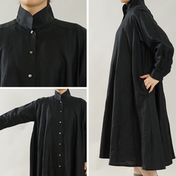 【wafu】Linen shirt dress フレア リネンシャツ シャツワンピ / ブラック a080a-bck1 10枚目の画像