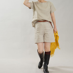 [有限的瓦夫]中型亞麻褲子半褲子口袋可用腰圍橡膠/ agut b012a-agt2 第5張的照片