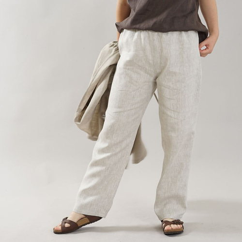 wafu リネン　ロングパンツ　ウエストゴム　ベージュ wafu リネン ロングパンツ ウエストゴム ベージュ