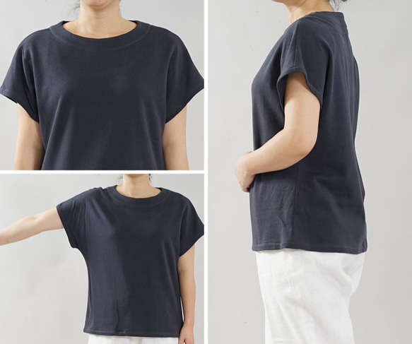 【1着限定】柔らか～いニット Tシャツ コットン100% フレンチスリーブ トップス /薄ネイビー t008z-une2 10枚目の画像