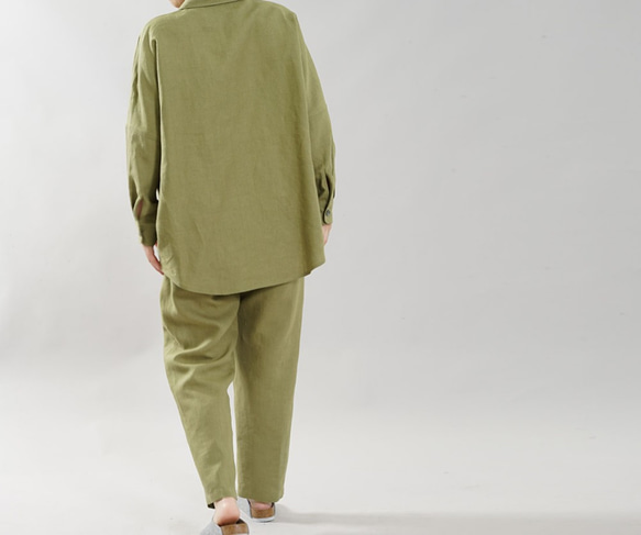 【Wafu】微薄亞麻睡衣睡衣上下套裝 天然材質/Moegi Hiwa r008a-hmg1 第7張的照片