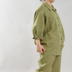 【Wafu】微薄亞麻睡衣睡衣上下套裝 天然材質/Moegi Hiwa r008a-hmg1 第8張的照片