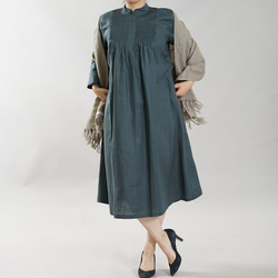 [染色不均] [WAFU] 薄亞麻連身裙，細褶，立領，亞麻連身裙/Laurier a081b-lre1 第1張的照片
