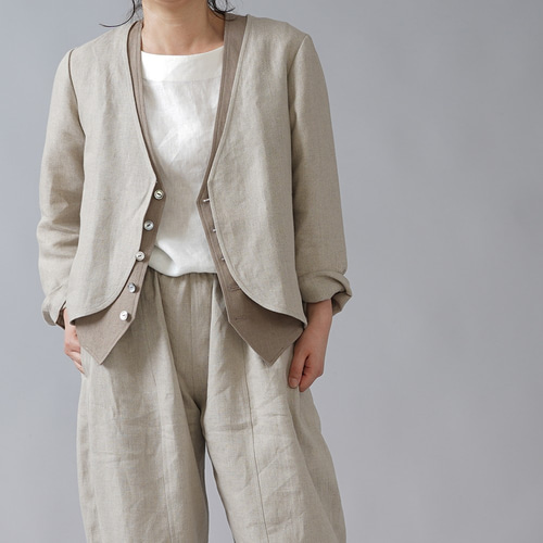 wafu】中厚 リネン ボレロ カーディガン Vネック 長袖 羽織 アウター