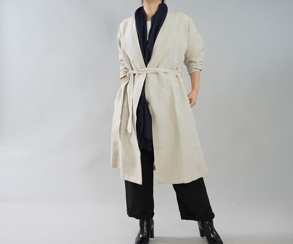 wafu】中厚 リネン コート 羽織 ノーカラー ドロップショルダー ガウン