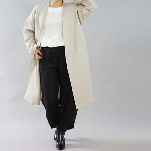 wafu】中厚 リネン コート 羽織 ノーカラー ドロップショルダー ガウン