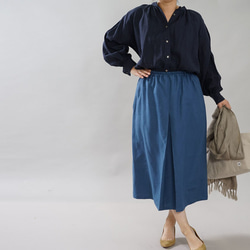 [Wafu]中厚亞麻裙，正面褶皺雙層橡膠/藍色Marine s018a-bum2 第2張的照片