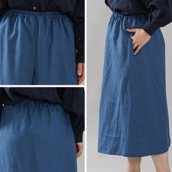 [Wafu]中厚亞麻裙，正面褶皺雙層橡膠/藍色Marine s018a-bum2 第10張的照片