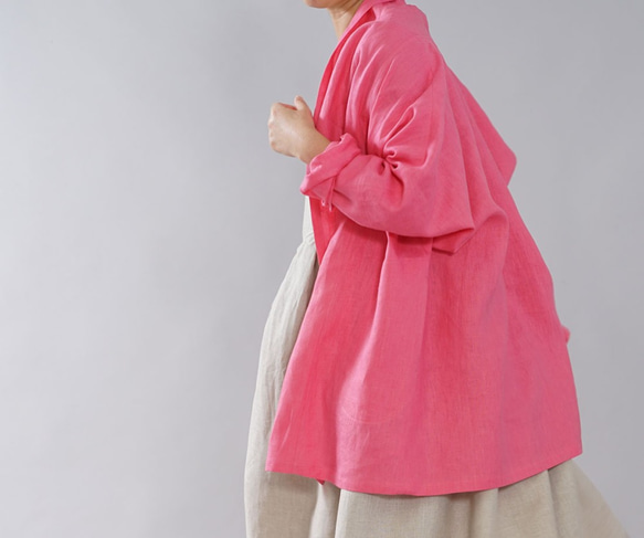 [Wafu]中厚亞麻Haori Topper開衫開衫披肩彩色雨披/巴黎粉紅色H014A-PPK2 第2張的照片