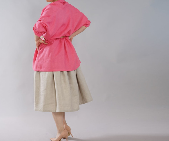[Wafu]中厚亞麻Haori Topper開衫開衫披肩彩色雨披/巴黎粉紅色H014A-PPK2 第3張的照片