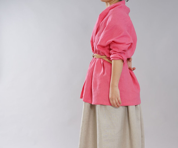 [Wafu]中厚亞麻Haori Topper開衫開衫披肩彩色雨披/巴黎粉紅色H014A-PPK2 第6張的照片