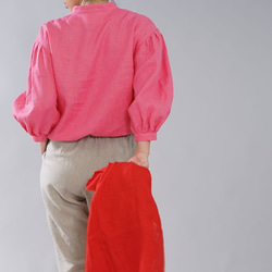 [Wafu] 中厚麻上衣軟燈籠袖束腰上衣/巴黎粉色 t029b-ppk2 第4張的照片