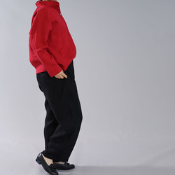 [wafu] 中重亞麻襯衫立領落肩長袖束腰外衣/紅色 t005b-red2 第2張的照片