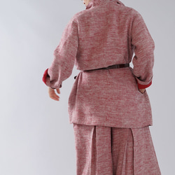 [Wafu]厚實表面拉絲亞麻襯裡Masaa亞麻翼彩色大衣外套外罩織/茜h039d-aki3 第3張的照片