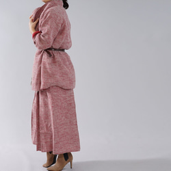 [Wafu]厚實表面拉絲亞麻襯裡Masaa亞麻翼彩色大衣外套外罩織/茜h039d-aki3 第4張的照片