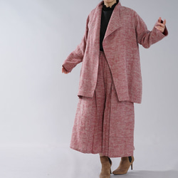 [Wafu]厚實表面拉絲亞麻襯裡Masaa亞麻翼彩色大衣外套外罩織/茜h039d-aki3 第5張的照片