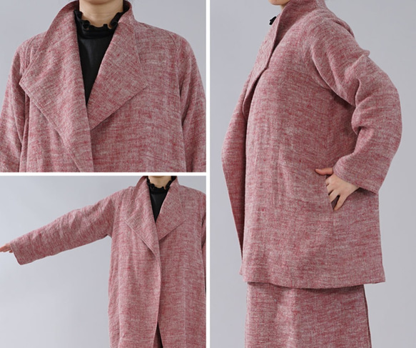 [Wafu]厚實表面拉絲亞麻襯裡Masaa亞麻翼彩色大衣外套外罩織/茜h039d-aki3 第8張的照片